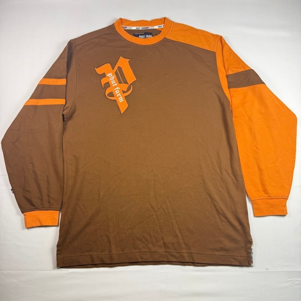 Vintage Y2K Phat Farm Long Sleeve Shirt Brown Orange Colorblock Mens Medium